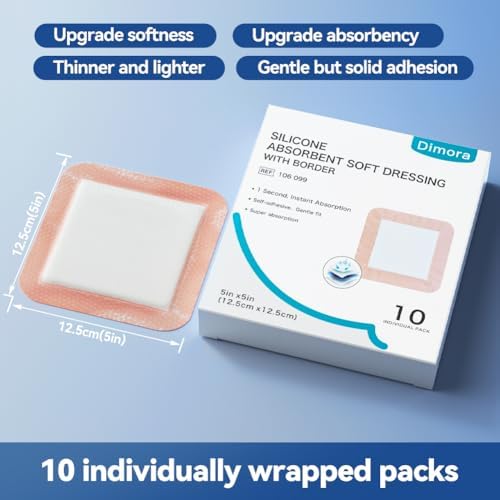 Dimora sterile medical adhesive bandage layer breakdown showing the superabsorbent polymer core.