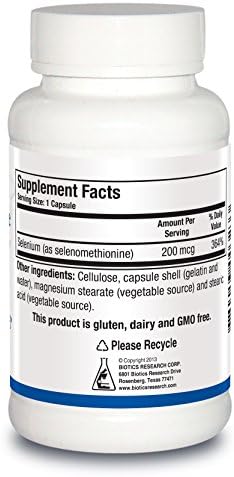 Biotics Research Selenomethionine dietary supplement bottle showing ingredient panel and nutrition facts