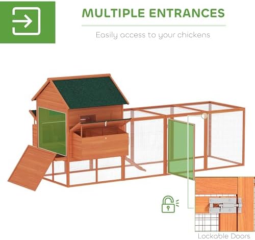 PawHut 137" Chicken Coop for 4-6 Chickens, Large Chicken House, Wooden Poultry Hen Cage with Nesting Box and Run for Backyard, Orange - Image 5
