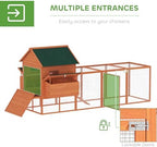 PawHut 137" Chicken Coop for 4-6 Chickens, Large Chicken House, Wooden Poultry Hen Cage with Nesting Box and Run for Backyard, Orange - Image 5