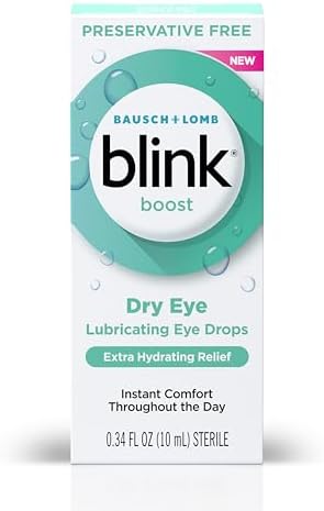 Blink Boost 0.34 fluid ounce bottle showing preservative free label for sensitive eyes