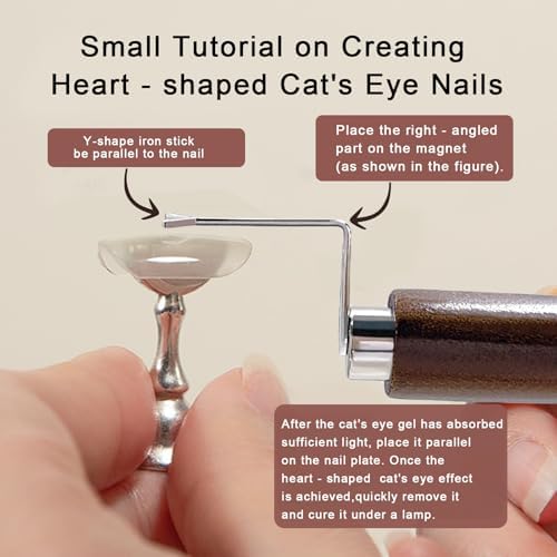 Demonstration of cat eye magnet tool over manicured nail