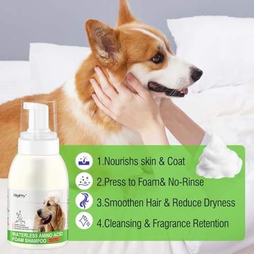 Natural pomegranate scent waterless pet wash bottle showing directions for use.