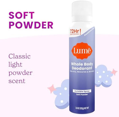 Back label of Lume Invisible Spray Deodorant showing usage instructions and features.