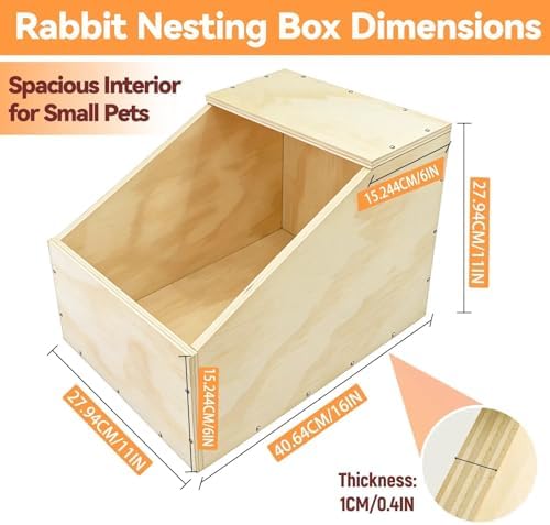 Wooden Rabbit Nesting Box, Small Animal Hutch Hideout, Breeding Shelter & Burrow Den Alternative for Rabbits, Guinea Pigs, Chinchillas or Other Small Pets(16x11x11 in) - Image 4
