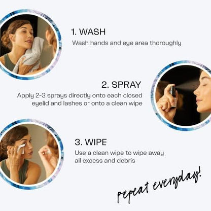 Avenova daily eyelid hygiene kit with three glass spray bottles.