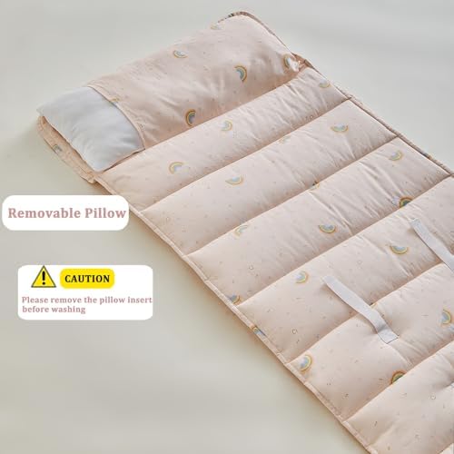 DuShow washable toddler bedding mat with removable pillow feature demonstrated