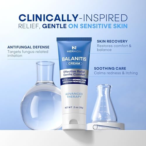 Back label of Hermon Balanitis Kit highlighting the botanical ingredients and dual-action steps