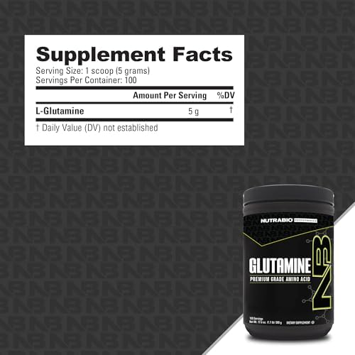 NutraBio Pure L-Glutamine supplement label details