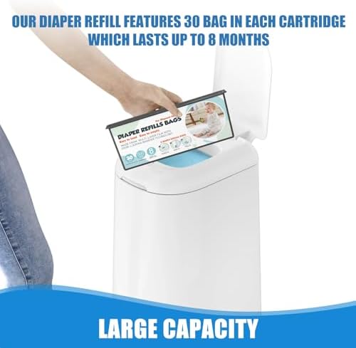 Two rolls of thirty count diaper pail bags displayed outside the packaging.