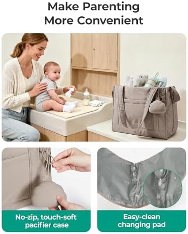 Close up of quilted fabric and smart pockets on Bagsmart diaper bag