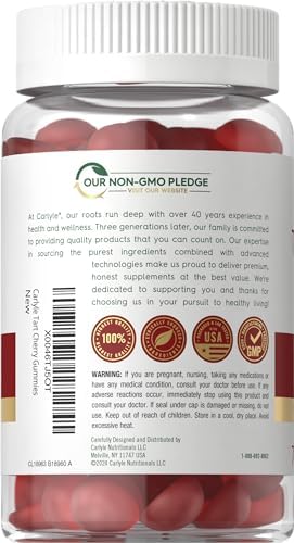 Carlyle Tart Cherry Gummies showing vegan and non-GMO seal