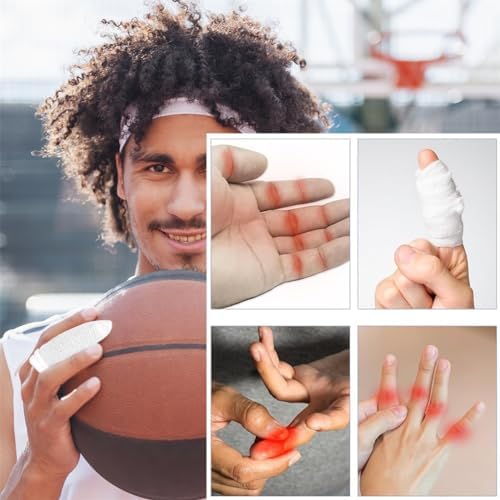 Instructional demonstration of rolling and securing the finger bob bandage on a hand.