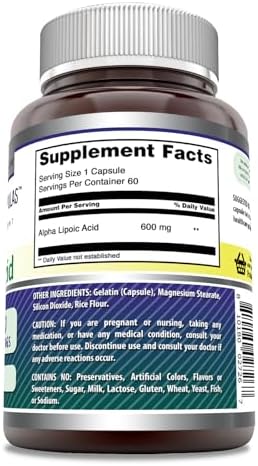 Amazing Nutrition ALA 600mg supplement label details