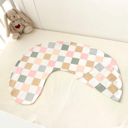 Modern colorful checkerboard nursing pillow case lifestyle shot