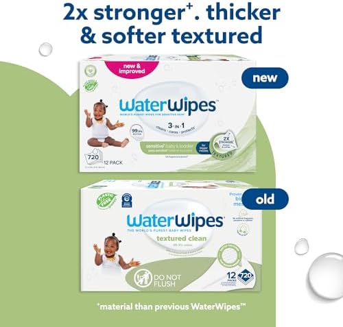 WaterWipes Sensitive+ Baby & Toddler Wipes, 3-In-1 Cleans, Cares, Protects, 99.9% Water, Textured Clean, Unscented & Hypoallergenic, 720 Count (12 Packs) - Image 4