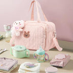 Lushandy travel nappy bag interior showing insulated thermal bottle slots