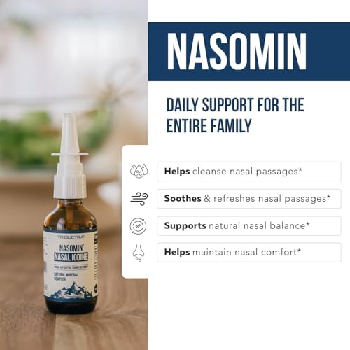Triquetra Health Nasomin mineral formula label highlighting one hundred fifty plus uses per bottle.