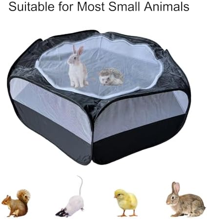 Small Animal Playpen with Zippered Mesh Cover - Portable Foldable Chicken Brooder Box, Indoor Outdoor Enclosure for Guinea Pigs, Bunny, Rabbits, Ferrets, Chinchillas, Kittens (Black) - Image 3