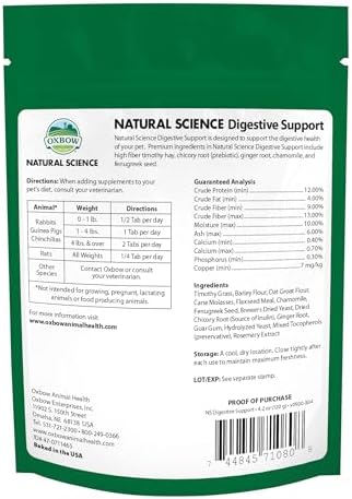 Oxbow Digestive Support supplement back label ingredients view