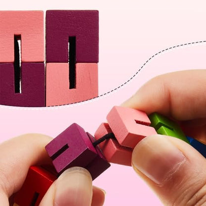 Six pieces of sumind imported educational brain teaser cube toys displayed together in vibrant geometric shapes