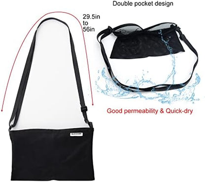 SUCONBE adjustable drainage pouch kit laid out to display both the everyday waist belt and the shower lanyard.