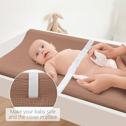 Close up view of the breathable muslin cotton weave and strap holes