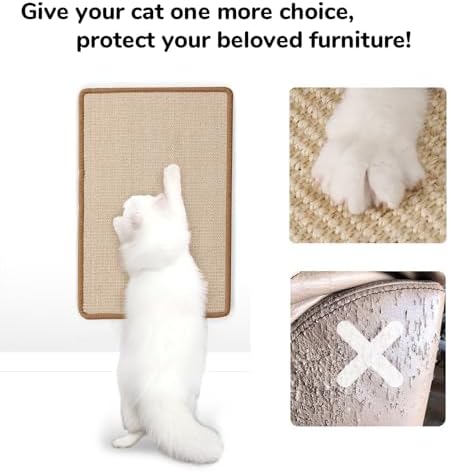 Wall mounted vertical cat scratcher mat setup showing couch and corner alignment