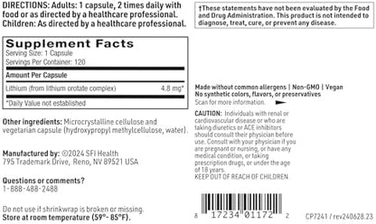 SFI Health professional grade lithium orotate packaging highlighting emotional wellness benefits.