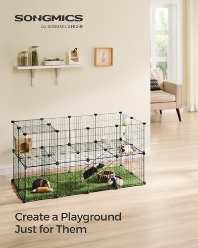 SONGMICS 36 Panels Pet Playpen, Small Animal Playpen, Rabbit Guinea Pig Cage, Zip Ties Included, Metal Wire Apartment-Style Two-Story Pet Premium Villa for Bunnies Puppies,Indoor Use, Black ULPI002B01 - Image 3