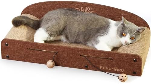 Extra large cardboard cat scratching couch with two reversible refill pads shown from an angled view.