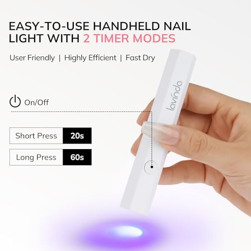 Close up of Lavinda UV LED lamp curing a single gel nail