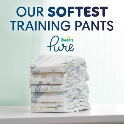Back view of the unisex Pampers Pure Protection diaper pants displaying the cute toddler friendly prints.