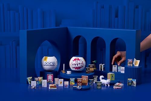Miniature library toy display with tiny books and storytelling accessories