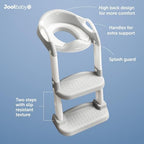 Adjustable height legs and non slip texture steps on the gray Jool Baby potty seat