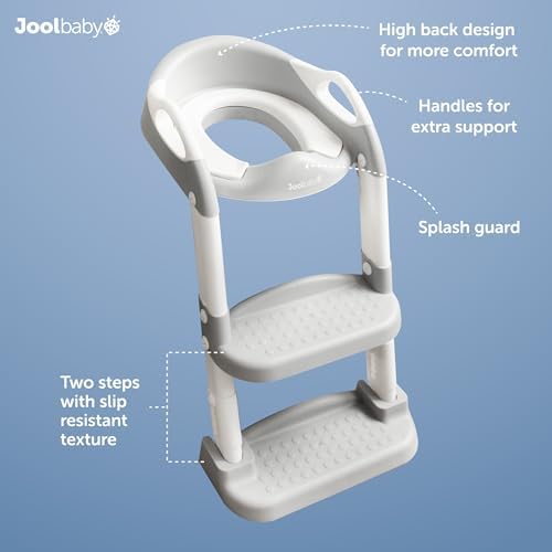 Adjustable height legs and non slip texture steps on the gray Jool Baby potty seat