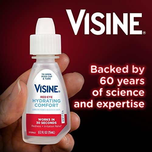 Side view of Visine 0.5 fluid ounce bottle for dry eye relief.