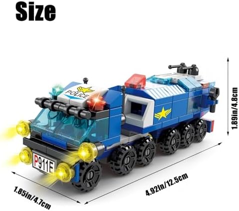 Side profile of the Vilbocr police car playset highlighting the eight functional moving wheels