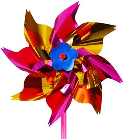 Elcoho rainbow windmill pinwheels in a garden setting