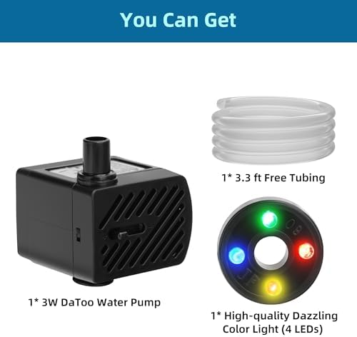 DaToo imported small water pump packaging displaying technical specifications and IPX8 waterproof rating.