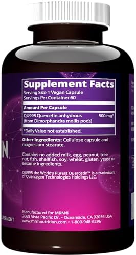 MRM Nutrition Quercetin 60 vegan capsules dietary supplement packaging labels