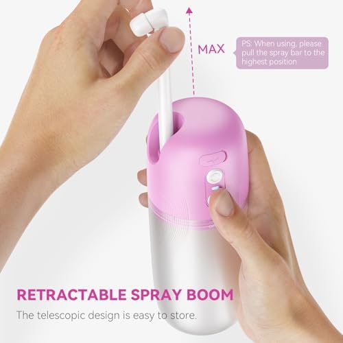 Compact rechargeable toilet sprayer for travel and camping use.