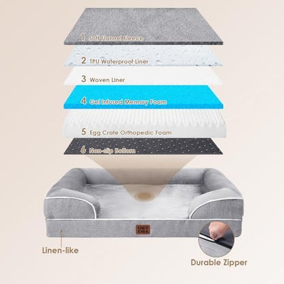 EHEYCIGA Orthopedic Dog Beds for Extra Large Dogs 44x32Inch, Waterproof Memory Foam XL Pet Bed with Sides, Non-Slip and Egg-Crate Foam Big Dog Couch Bed with Washable Removable Cover, Grey - Image 6