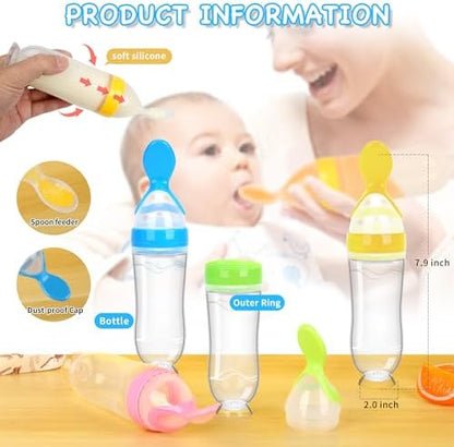 Close up shot of the soft silicone spoon tip of the WAJIAYON baby food feeder demonstrating food dispensing functionality.