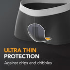 Depend male bladder control shields showing the secure adhesive backing and cup shape