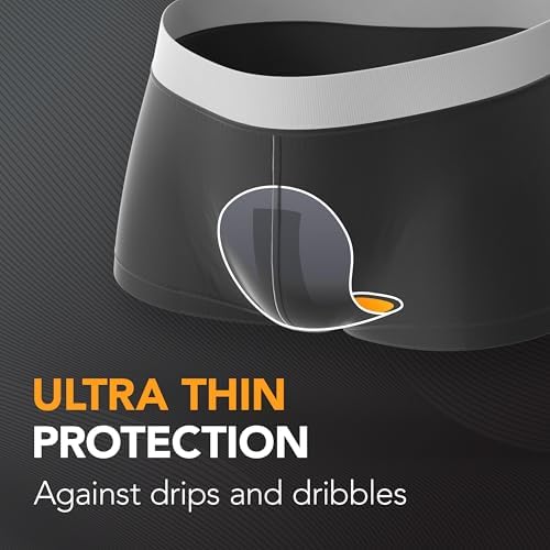 Depend male bladder control shields showing the secure adhesive backing and cup shape