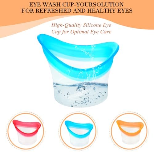 Ergonomic eye rinse cup being used for dust and makeup removal