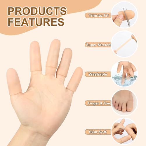 Demonstration of trimming the latex free gel finger covers with scissors for a custom fit