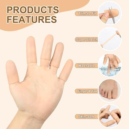 Demonstration of trimming the latex free gel finger covers with scissors for a custom fit