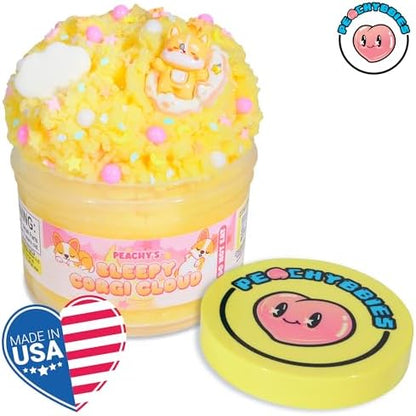 Peachybbies Sleepy Corgi Cloud Slime yellow cloud dough drizzling